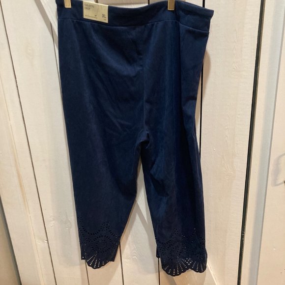 NWT soft surroundings blue velour laser cut culotte crop pant XL - Picture 5 of 7
